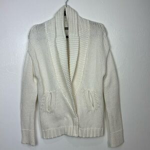 360 Sweater Off White Cotton Blend Shawl Collar Cardigan Sweater Size S